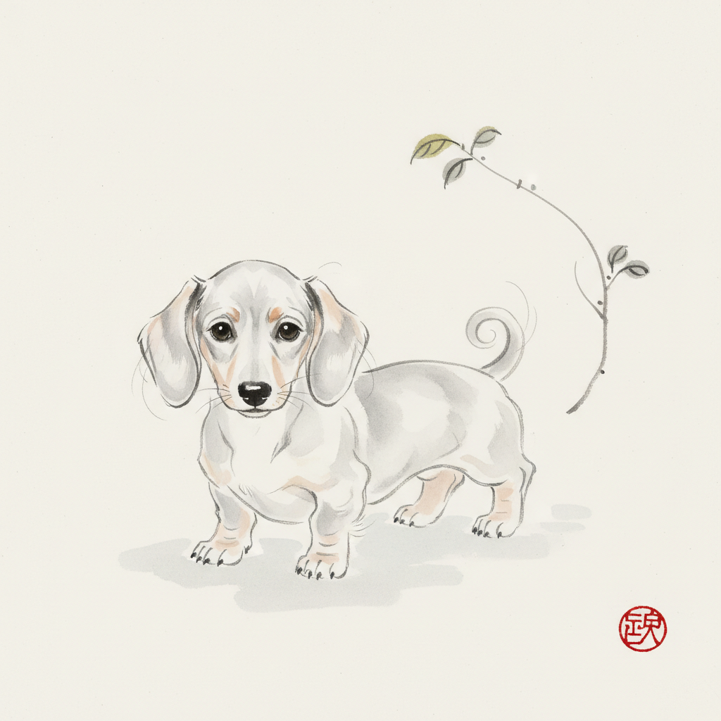 ダックスフンド・水墨画